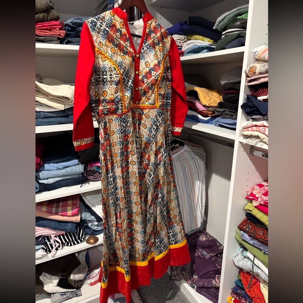 South Asian Women’s Colorful Patterned Dress Made in India - Size XL